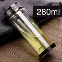富光(FGA)加厚双层隔热玻璃杯透明带网过滤家用男士商务带盖泡茶水杯子 280ml-镜面杯盖(送杯套杯刷)