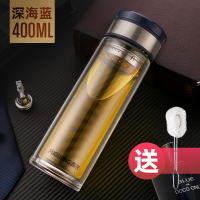 富光(FGA)双层玻璃杯便携泡茶杯男水杯子大容量便携加厚透明 400ML双层蓝色