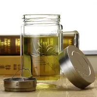 富光(FGA)双层玻璃杯大容量泡茶杯子透明过滤创意带盖加厚防漏水杯 520ML花之意