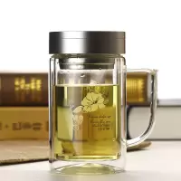 富光(FGA)双层玻璃杯大容量泡茶杯子透明过滤创意带盖加厚防漏水杯 520ML蝶花舞
