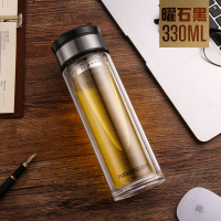 富光(FGA)双层玻璃杯随手杯男女便携耐热大容量带盖过滤泡茶水杯子 330ML黑色