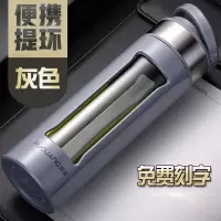 富光(FGA)双层玻璃杯随手杯男女便携耐热大容量带盖过滤泡茶水杯子 460ML灰色
