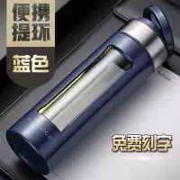 富光(FGA)双层玻璃杯随手杯男女便携耐热大容量带盖过滤泡茶水杯子 460ML蓝色
