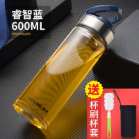 富光(FGA)玻璃杯便携单层泡茶杯男过滤随手水杯子大容量加厚 600ml蓝色+杯套+杯刷