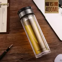 富光(FGA)玻璃杯便携单层泡茶杯男过滤随手水杯子大容量加厚 双层400ml黑色+杯套杯刷