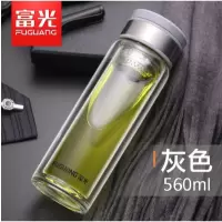 富光(FGA)玻璃杯便携单层泡茶杯男过滤随手水杯子大容量加厚 双层560ml灰色+杯套杯刷