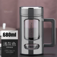 富光(FGA)玻璃杯便携水杯家用办公杯带盖过滤网大容量杯子男女耐热茶杯 铂金灰680ml