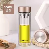 富光(FGA)玻璃杯男士透明双层商务加厚过滤喝茶杯子家用隔热女水杯 300ml-金色(杯身免费刻字送杯套杯刷)