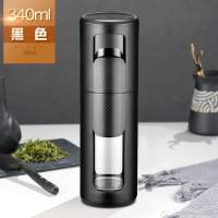 富光(FGA)玻璃杯男士双层创意茶水分离泡茶杯透明水杯便携随手杯子 黑色340ml