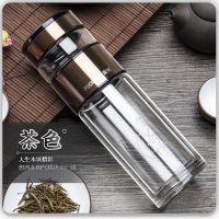 富光(FGA)玻璃杯双层茶杯男泡茶师水杯便携过滤茶水分离创意杯子女 茶色泡茶师[带提环][礼盒装]