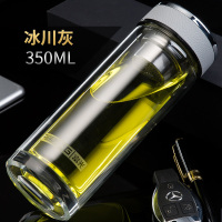 富光(FGA)双层玻璃杯办公家用车载精美礼盒装带盖加厚耐热茶杯泡茶水杯 冰川灰350ml