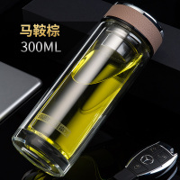 富光(FGA)双层玻璃杯办公家用车载精美礼盒装带盖加厚耐热茶杯泡茶水杯 马鞍棕300ml