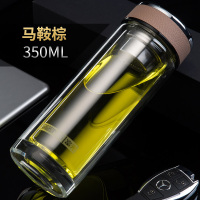 富光(FGA)双层玻璃杯办公家用车载精美礼盒装带盖加厚耐热茶杯泡茶水杯 马鞍棕350ml