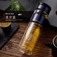 富光(FGA)玻璃杯茶水分离泡茶杯过滤水杯男双层玻璃家用保温喝茶杯子 深海蓝-有提环[礼盒礼袋款]