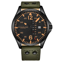 STUHRLING 施图灵男士手表 Aeronaut 日本石英 43mm 飞行员腕表 防水日历星期皮革表带