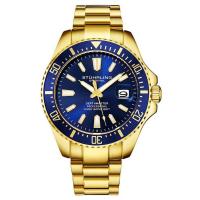 施图灵Stuhrling 潜水员Aquadiver 金色不锈钢蓝色表盘男士42毫米石英手表 M15767