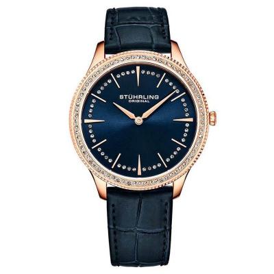 Stuhrling施图灵 女式石英手表Symphony 皮革蓝色(镶水晶)表盘手表