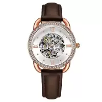 Stuhrling施图灵 女士机械手表 简约时尚百搭 Legacy 皮革银色镂空中心表盘手表
