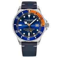 STUHRLING施图灵 男士 Aquadiver 皮革蓝色表盘 时尚百搭 简约商务机械手表