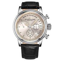STUHRLING施图灵 男士Monaco 经典时尚 百搭简约摩纳哥计时皮革白色表盘石英手表