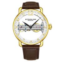 STUHRLING施图灵 男士 Legacy 经典时尚百搭皮革棕色表盘石英手表 生日礼物