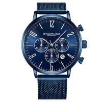 STUHRLING施图灵 男士Monaco 摩纳哥计时不锈钢蓝色表盘石英手表