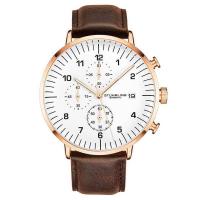 STUHRLING施图灵 男士Monaco 摩纳哥计时皮革白色表盘石英手表