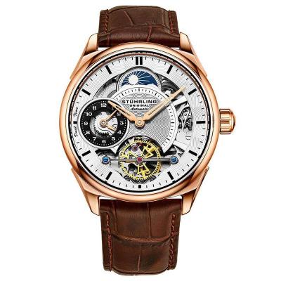 STUHRLING施图灵 男士 Legacy 皮革银色时尚百搭镂空表盘机械手表 M13509