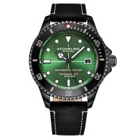 STUHRLING施图灵 男士 Aquadiver 皮革绿色表盘时尚商务流行机械手表M17221