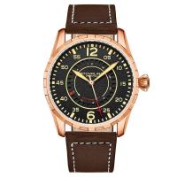 STUHRLING 男士 Aviator 流行时尚百搭 飞行员皮革黑色表盘石英手表M15982