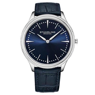 STUHRLING 男士 Symphony 时尚百搭 简约商务 皮革银色表盘石英手表M15878