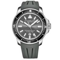 STUHRLING 男士 Aquadiver 时尚百搭 日历防水 橡胶灰色表盘石英手表M13624