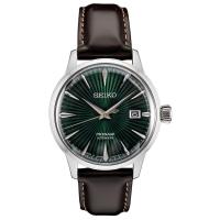 SEIKO男士自动机械表太阳纹绿盘棕色皮带405毫米防水时尚耐用