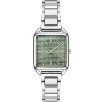 SEIKO/精工 女士手表 Essentials系列复古百搭纹理标记绿色方盘钢带石英腕表