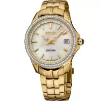 SEIKO/精工 Couura系列中性手表 时尚精致轻奢优雅珍珠贝母盘镶钻表圈石英表