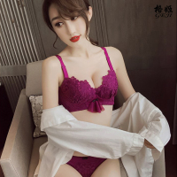 [格姬正品文胸+内裤两件套无钢圈]性感蕾丝刺绣聚拢加厚深V内衣Bra胸罩套装女GJ0013