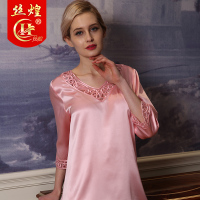 重磅真丝睡裙女100%桑蚕丝睡衣舒适中袖收腰丝绸家居服可外穿