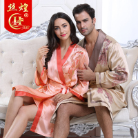 丝煌男女重磅真丝睡袍烫金套装100%桑蚕丝睡衣春秋龙凤情侣家居服