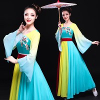 古典舞演出服女飘逸新款中国风仙女水袖现代舞蹈服装伞舞长裙图片色