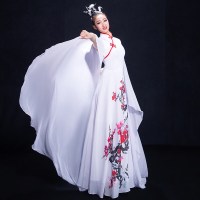 2018新款古典舞演出服女飘逸仙女现代中国风古筝水袖舞蹈服装白色(不带头饰)