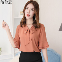 莆兮思puxisi韩金雅[双层防透]雪纺衫新韩版宽松喇叭袖女装甜美雪纺上衣衬衫