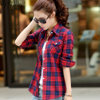 莆兮思puxisi棉质格子长袖衬衫女打底衫潮春秋韩版休闲寸修身衬衣大码磨毛外套