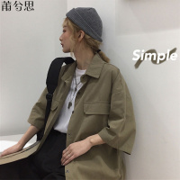 莆兮思puxisi 春夏韩版ins红衬衫女纯色百搭情侣休闲上衣宽松短袖工装衬衣潮