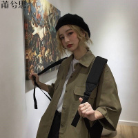 莆兮思puxisi短袖衬衫女学生韩版宽松夏季纯侣bf港风防晒衣复古工装外套女