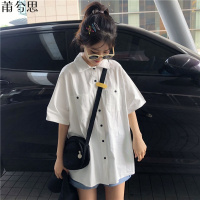 莆兮思puxisi白色衬衫女学生韩版宽松复古港风短袖原宿风百搭情侣日系学院衬衣
