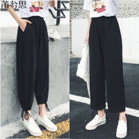 莆兮思puxisi阔腿裤女夏季新款学生原宿风宽松韩版休闲九分哈伦裤黑色灯笼裤子