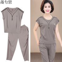 莆兮思puxisi40岁-50岁妈妈装夏装套装中年女短袖T恤上衣中老年人女装夏季衣服