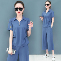 莆兮思puxisi 休闲运动套装女2019新款夏季显瘦时尚洋气宽松阔腿裤两件套女装潮