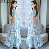 莆兮思puxisi 夏季韩版连衣裙2019新款印花大码裙子长款女妈妈碎花中老年沙滩裙
