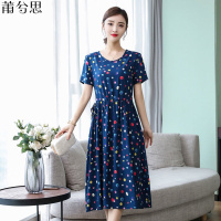 莆兮思puxisi中老年大码女装棉绸连衣裙女40-50岁中年妈妈装短袖夏装碎花裙子